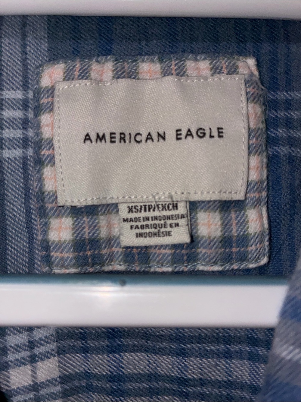 American Eagle Blue Plaid Shirt with Subtle Peach Accents - Picture 2 of 3